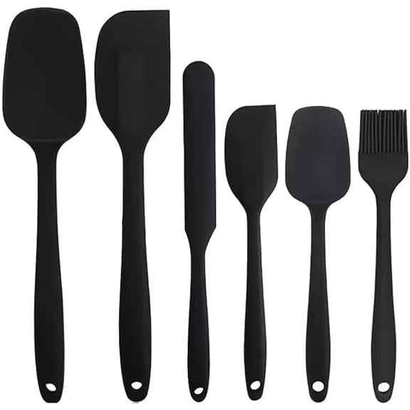 Spatula Kitchen Utensils - 6 Pieces Silicone Spatula Set Heat Resistant, Cooking Utensils High Quality Rubber Spatulas for Nonstick Cookware Kitchen Baking (Black)