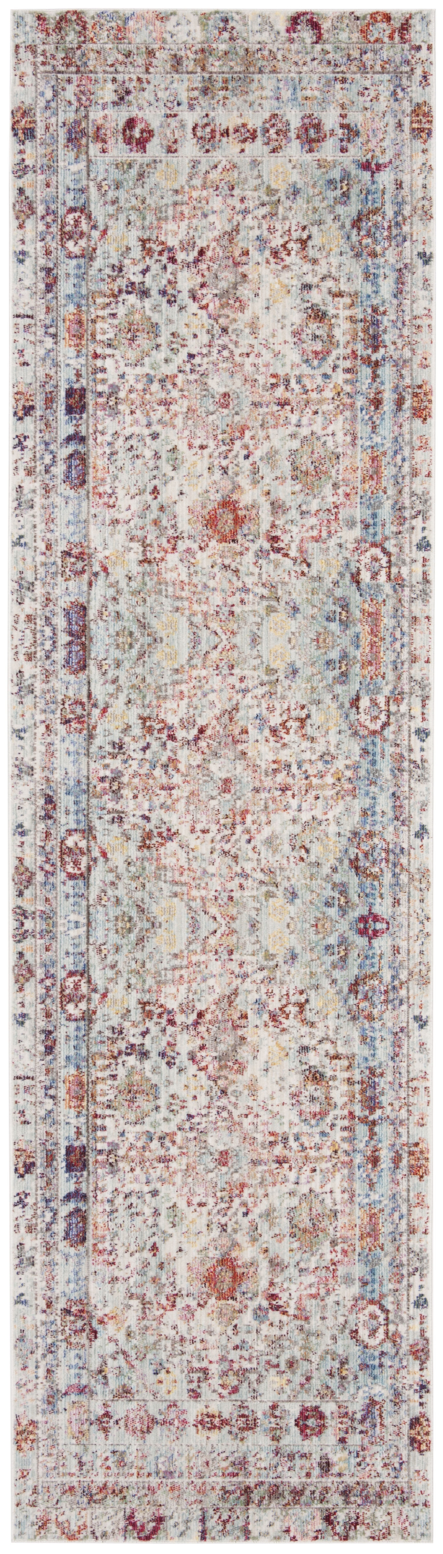 SAFAVIEH Valencia Angelle Distressed Oriental Polyester Runner Rug, Blue/Multi, 2'3" x 8'