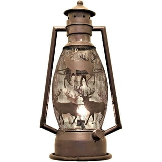 NOXARTE Rustic Lantern Table Lamp Plug-in Old Fashioned Night Light Perfect  for Bedroom Living Room H15 Inch x W7 Inch