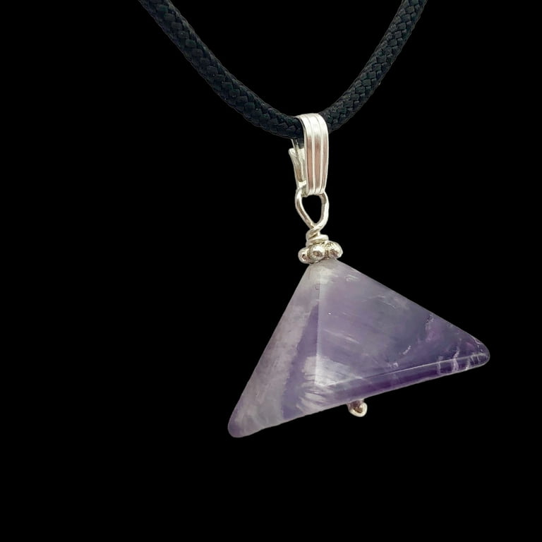 Amethyst Pyramid Pendant Necklace Semi Precious Stone Jewelry Silver Pendant