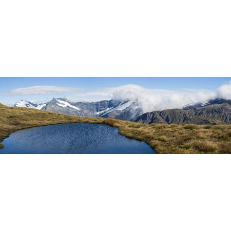 Elevated view of lake on mountain, Mount Aspiring National Park, West Coast, South Island, New Z... Print Wall