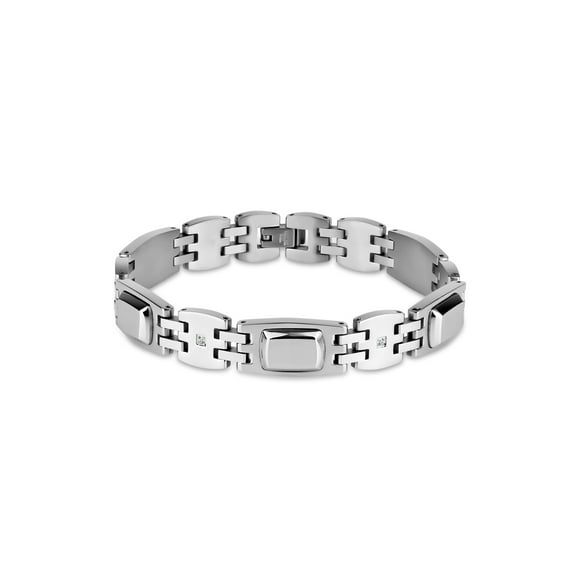 CZ Satin Section 316L Stainless Steel Bracelet, 8.75"