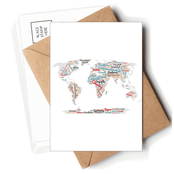 Global Map Country Geography Wordcloud Postcards Envelopes Blank Note Cards Mailing
