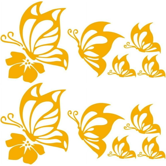 2 Sheets Car Decal Orange Butterfly Hibiscus Flowers Hawaiian Reflective Decals PET Waterproof Sticker Outdoor Bumper Women for Auto Truck SUV Wall Art Laptop Window Home Decor for diy