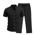 thumbnail image 4 of hotojiny Mens 2 Piece Outfits Casual Summer Vacation Beach Wear Classic Fit Button down Shirt with Straight Leg Pants Set(Black,Small), 4 of 7
