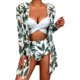 thumbnail image 1 of Kiosan Conjunto de bikini para mujer, traje de baño de 3 piezas, kimono floral, parte superior triangular anudada en la parte delantera, falda de traje de baño inferior de cintura alta, 1 of 4