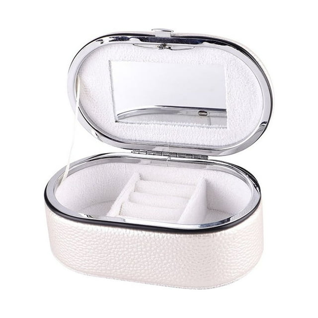 VONKY Jewelry Earrings Necklace Rings Bracelets PU Storage Box with Mirror Makeup Bag Girl's Lipsticks Case Dressing Table Silver