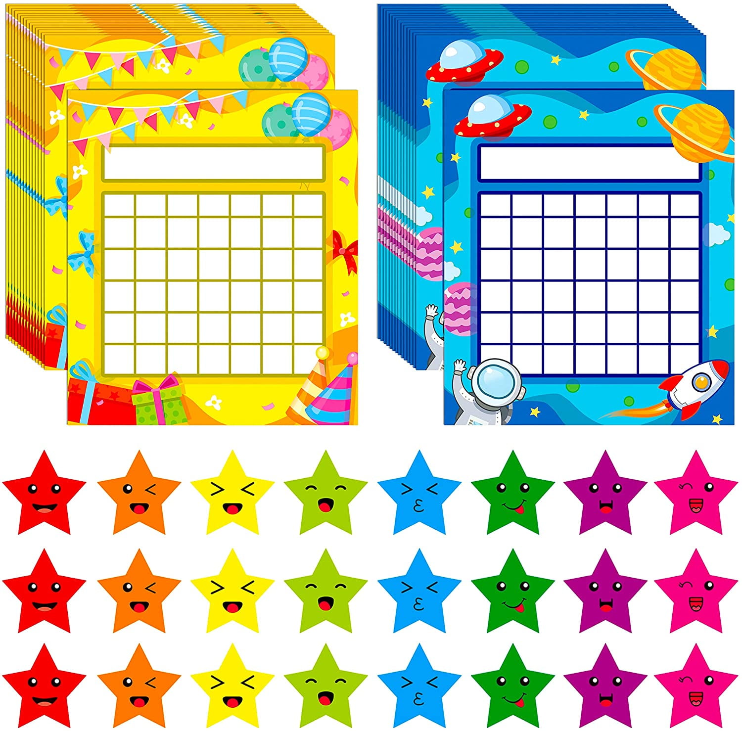 60 Pack Classroom Incentive Chart in 2 Designs with 1056 Star Stickers 