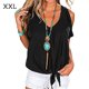 thumbnail image 1 of Camiseta de mujer Jumpingount Cuello en V Hombros descubiertos Blusa informal Manga corta Negro 3XL, 1 of 6