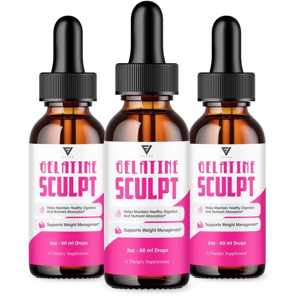(3 Pack) Gelatine Sculpt Weight Management Support Liquid Drop Supplement (6oz)