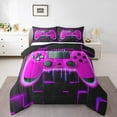 thumbnail image 1 of Purple Gaming Kids Queen Comforter Set - Gamer Comforter Boys Queen Size Bedding Set, Neon Lights Abstract Geometry Design Gamer Room Decor, 1 of 5