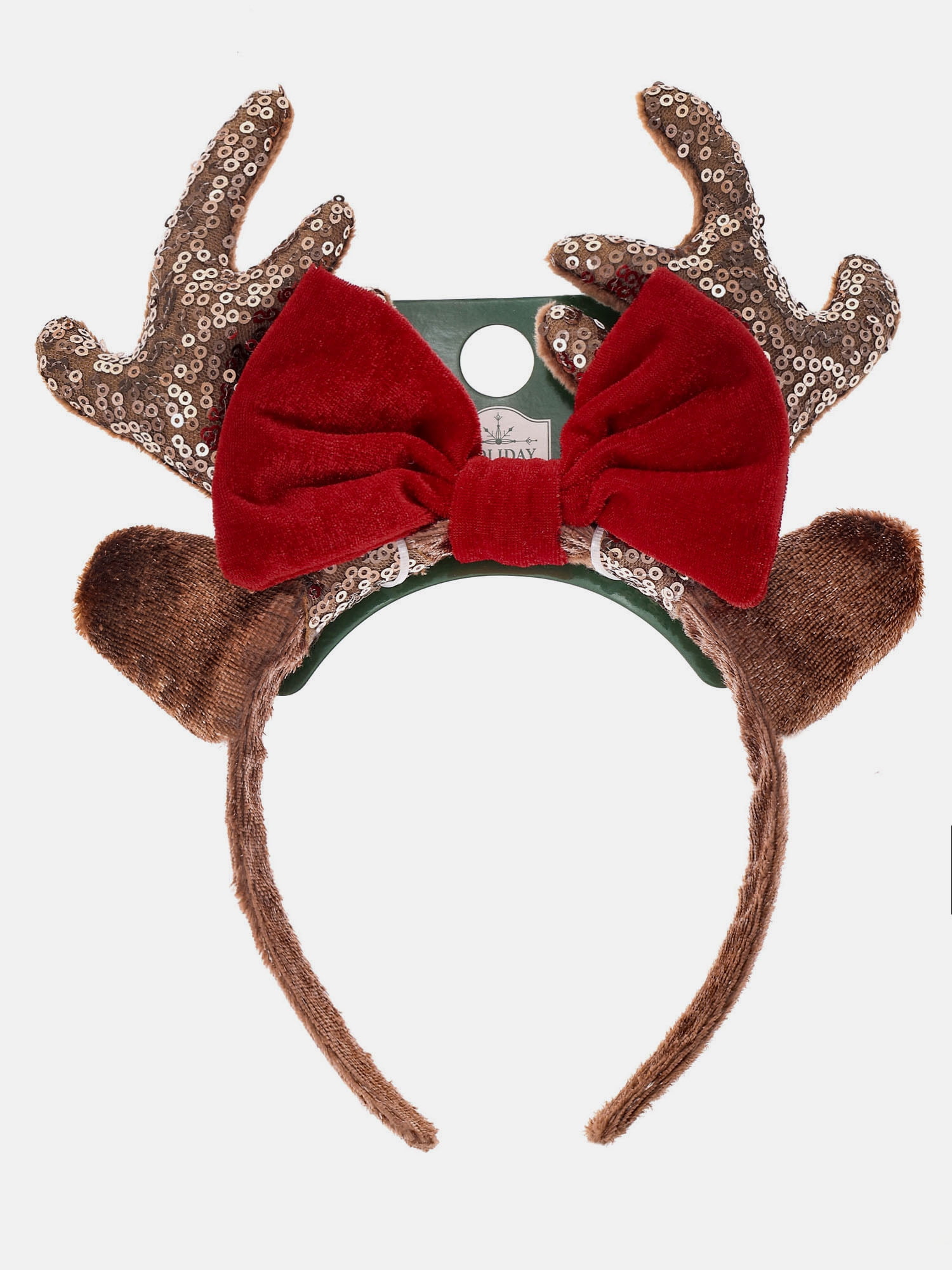 Way to Celebrate Women's Velvet Bow Reindeer Antler Headband, Brown/Red, 1 Piece, One Size Fits Most