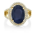 thumbnail image 3 of Gem Stone King 8.01 Ct Oval Blue Sapphire 18K Yellow Gold Plated Silver Ring, 3 of 5