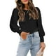 thumbnail image 1 of Jersey de mujer con manga abullonada y cuello redondo, decoración de botones, Color sólido, corte holgado, Top para otoño, negro, S, 1 of 8