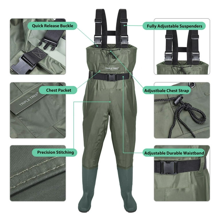 Chest Waders, Fishing Waders for Men & Women with Insulated Boots and  Wading Belt, Two-ply Waterproof Nylon/PVC Bootfoot Wader (Size9-13)