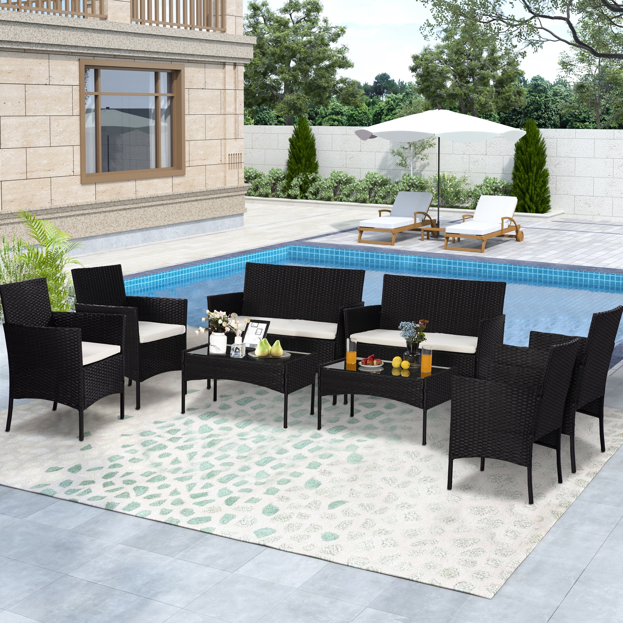 8 Pieces Outdoor Patio Set, Wicker Patio Furniture Set with Loveseat