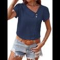 thumbnail image 2 of Blusas de para Mujer, Blusas Informales con Cuello, Blusas de Negocios, Blusas con Mangas Abullonadas, Blusas Sueltas de Verano. Azul Marino XXL, 2 of 8