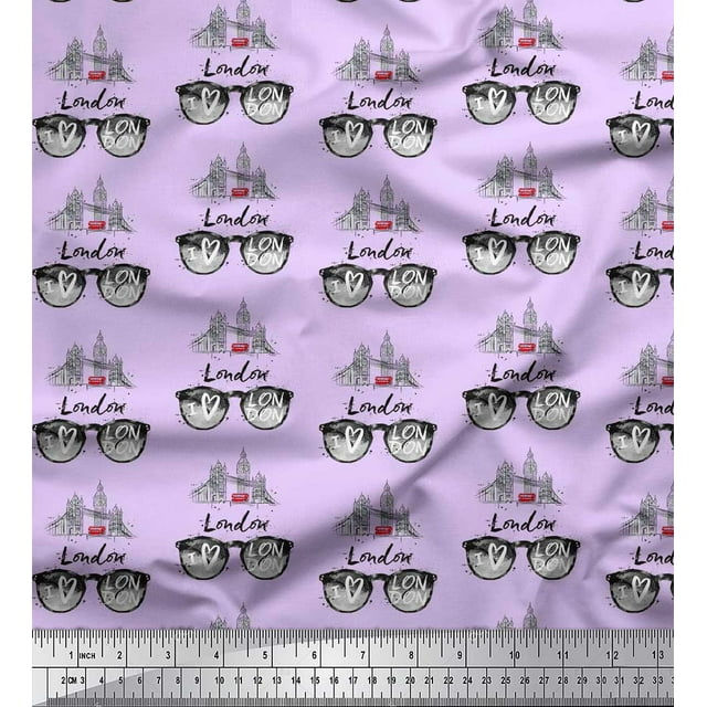 Soimoi Purple Rayon Fabric I Love London Text Decor Fabric Printed Yard 42 Inch Wide