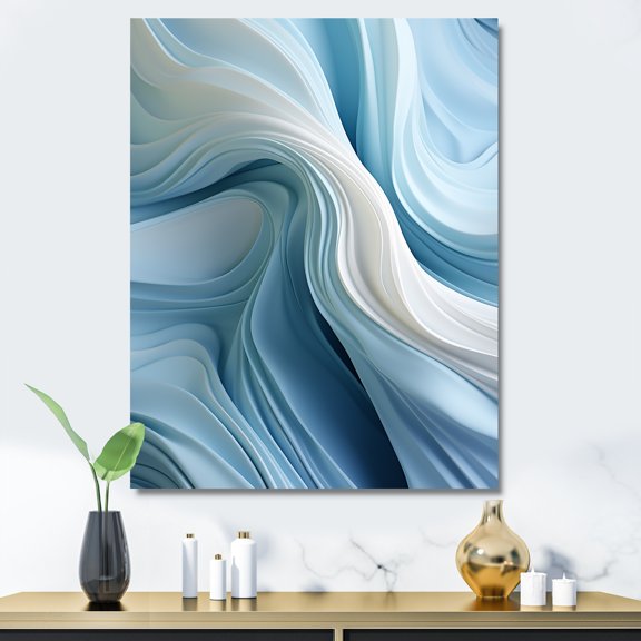 Designart "Spiraling Zen Zephyr In White And Blue I" Abstract Spirals Wall Art Prints