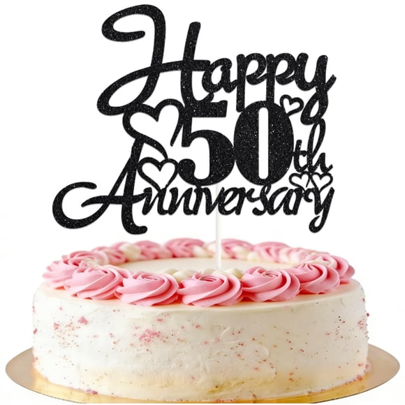 Adorno para tartas KELTORA Black Glitter, feliz 50 aniversario