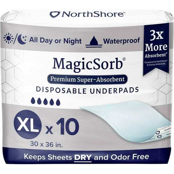 30 x 36, 60 oz., Super-Absorbent Disposable Underpads, X-Large, Pack/10
