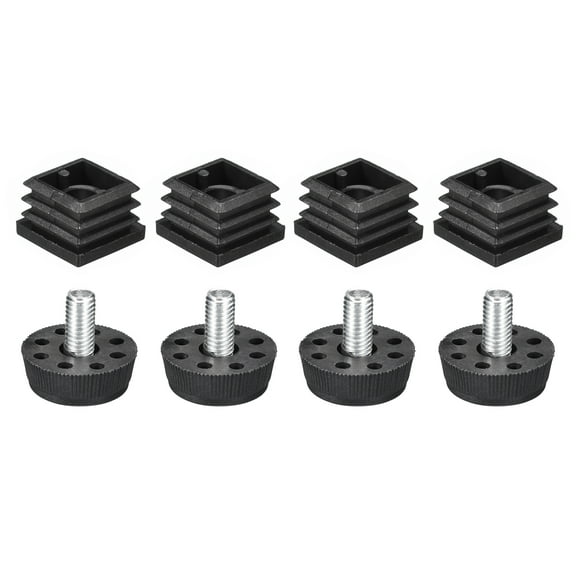 4Pack Inserts for Square Tubes with Leveling Feet, for 0.98"x0.98" OD Square Tube, Adjustable 10-14mm M8 Thread