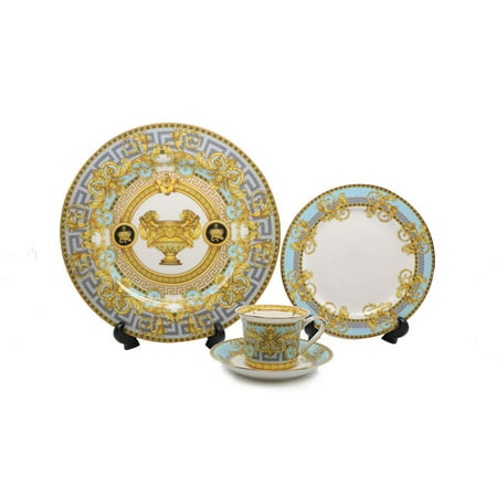 Royalty Porcelain 16-pc 24K Gold Greek Key Dinner Set, Bone China