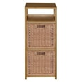 thumbnail image 3 of Regency Flip Flop 34 in Square Folding Bookcase with Wicker Storage Baskets- Medium Oak/Natural, 3 of 8