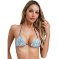 thumbnail image 1 of Aislor Women's Sparkly Bikini Top Halter Shiny Triangle Bralette Rave Tops Self-tie Swimsuit Bra Blue S, 1 of 5