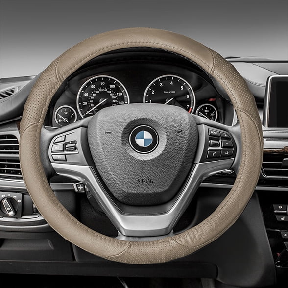 FH Group Perforated Genuine Leather Steering Wheel Cover Fits 14.5 - Beige