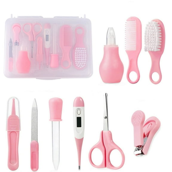 Baby Healthcare and Grooming Kit 9 in 1, Baby Safety Set Baby Comb, Brush, Finger Nail Clippers With Box, Nasal Aspirator ,Baby Grooming Kit for Infant Toddlers Boys Girls Kids (Pink)