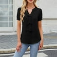 thumbnail image 5 of JGGSPWM Bow Knot Summer Tops for Women V Neck Short Sleeve Casual Slim Fit Going Out Blouses Black XL, 5 of 8