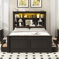 thumbnail image 3 of Blotout Farmhouse Queen Size Bed Frame with 55" Tall Storage Bookcase Headboard & 4 Drawers, Wood Platform Bed Frame with 24" Roman Colum Footboard, LED Light, Charging Station, No Box Spring Needed, 3 of 8