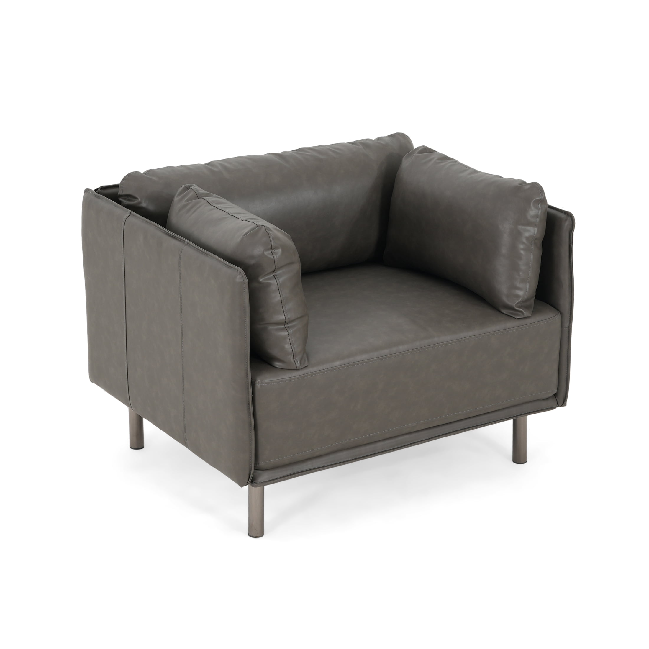 Christopher Knight Home Modern PU Upholstery Lounge Chair, Solid Wood Frame, Metal Legs, Dark Grey