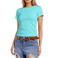 thumbnail image 2 of Women Oversized Tshirt Slim Fit Basic Short Sleeve T Shirt Women's Tops Sky Blue XL, 2 of 6