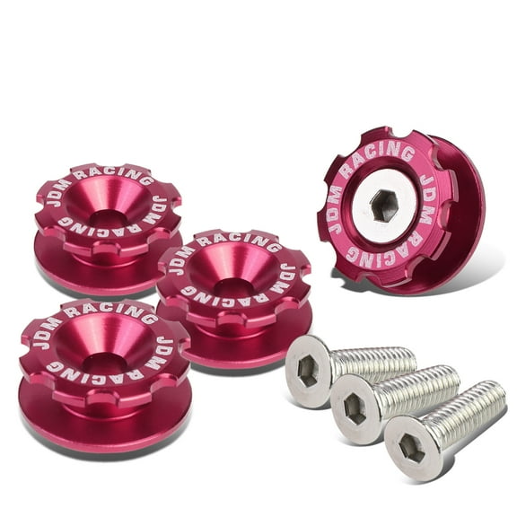 DNA Motoring BQR-ZTL-9037-PK Pack of 4 - Anodized Aluminum Front Left / Right Gear Style Bumper Trunk Quick Release Fastener Kit (Pink)
