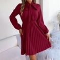 thumbnail image 2 of Ashirexll Womens Long Sleeve Dresses, Midi Dresses for Women, Temperament Solid Color Waistband Long Sleeve Pleated Dress, 2 of 7