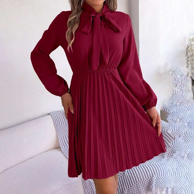 Gspmoly Robe d'Été, Robe pour Femmes au Tempérament Uni avec Ceinture, Jupe Plissée à Manches Longues, Robes Formelles pour Femmes Offres Prime