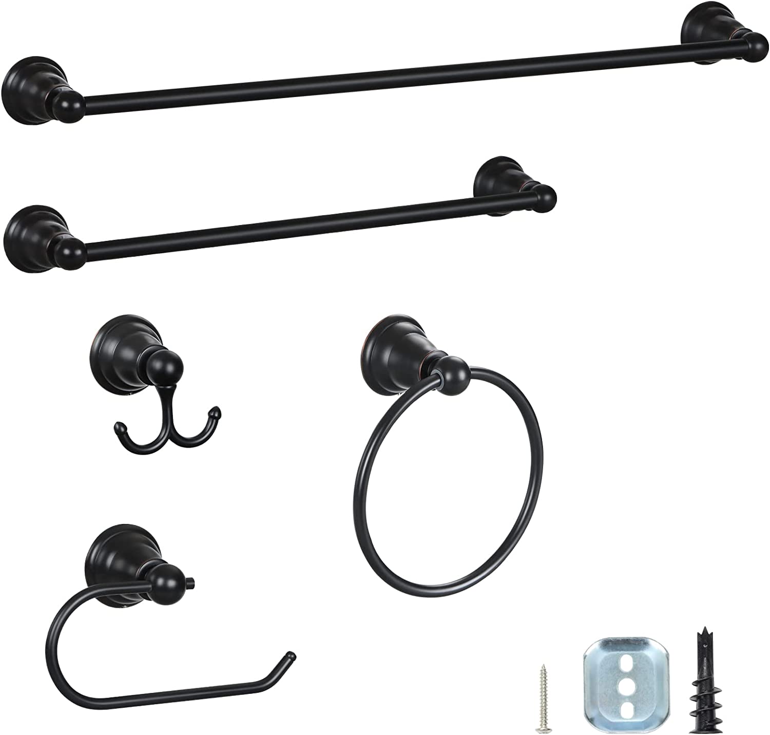 ASWMXR Black Bathroom Hardware Set of 5 Towel Racks for Bathroom，Zinc