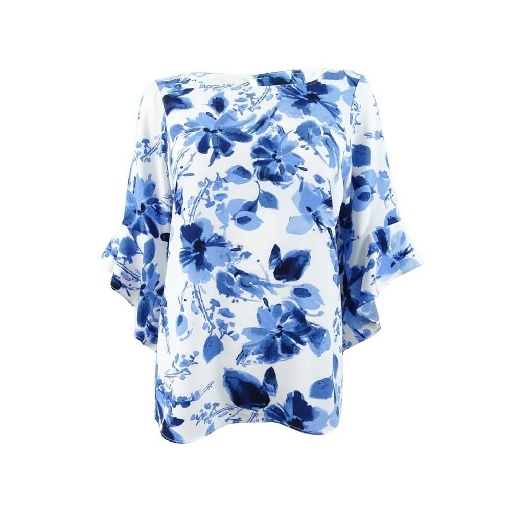 Kasper - Kasper Women's Plus Size Ruffled-Sleeve Top (2X, Blue Horizon ...