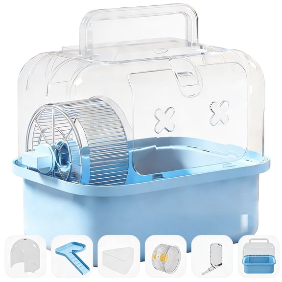 Acrylic Hamster Cage with Accessories, Portable Small Pet Carrier, Running Wheel, Water Bottle, Feeder, Ladder & Hideout, Transparent Hamster Home for Dwarf Hamsters, Gerbils, Mice