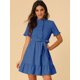 thumbnail image 3 of Vestido Camisero Entallado Y Con Vuelo Con Volantes Y Botones En La Parte Delantera Azul L, 3 of 6
