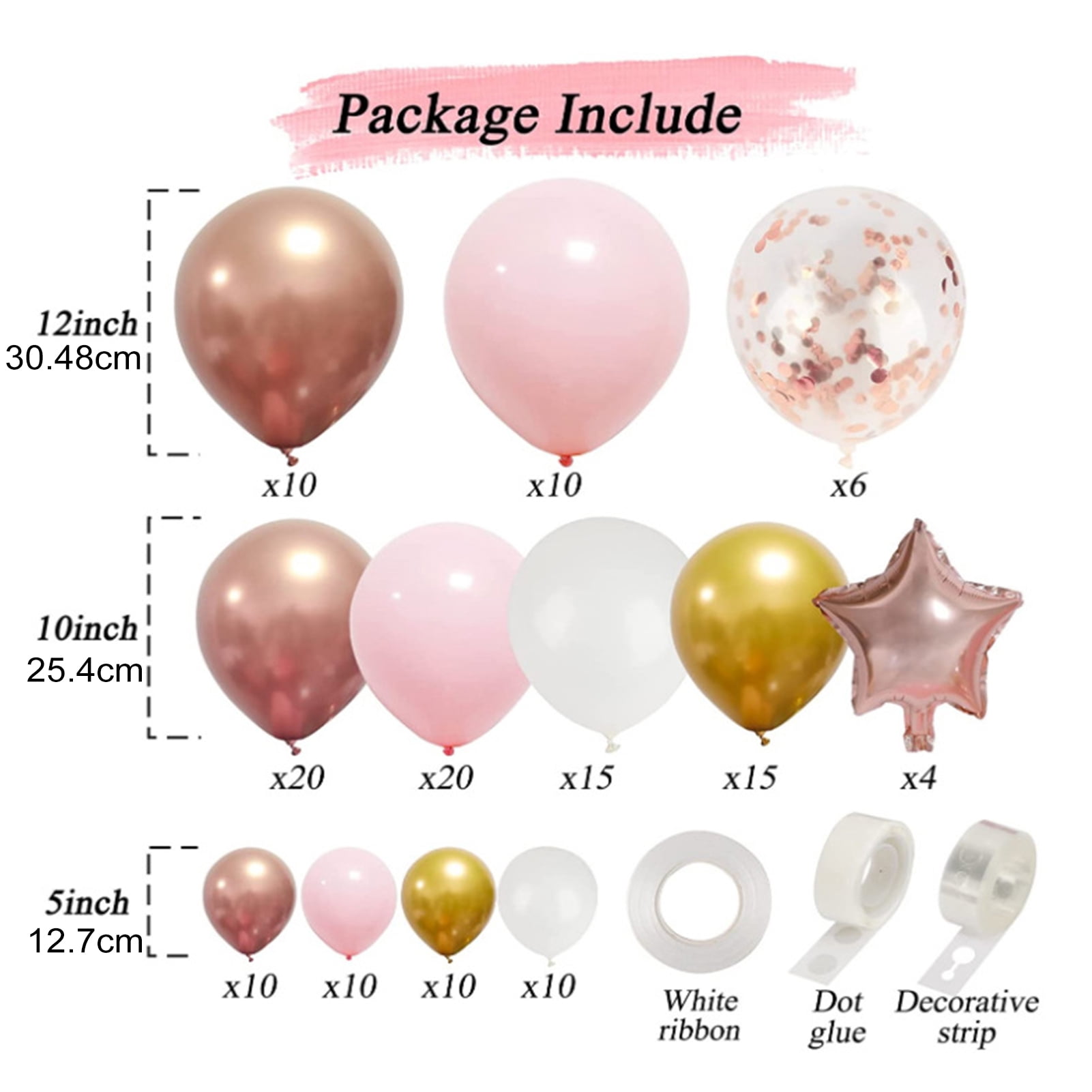 AYYUFE 140Pcs Balloons Arch Kit Rose Golden White Pink Cardioid Pentagram Balloon Garland Birthday Wedding Graduation Baby Shower Bridal Valentine's Day Party Decoration
