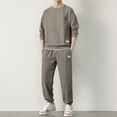 thumbnail image 5 of AWARDER Men's Spring Fall 2-Piece Set, Solid Color Waffle Knit Long Sleeve Round Neck Top and Sweatpants, Comfortable Casual Outfit For Lounge and Home,Coffee,XL, 5 of 5