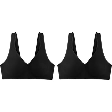 Hanes Women s Wireless Bra  Smooth Comfort Full-Coverage T-Shirt Bra  Single or 2-Pack  Black/Black  2-Pack  X-Large