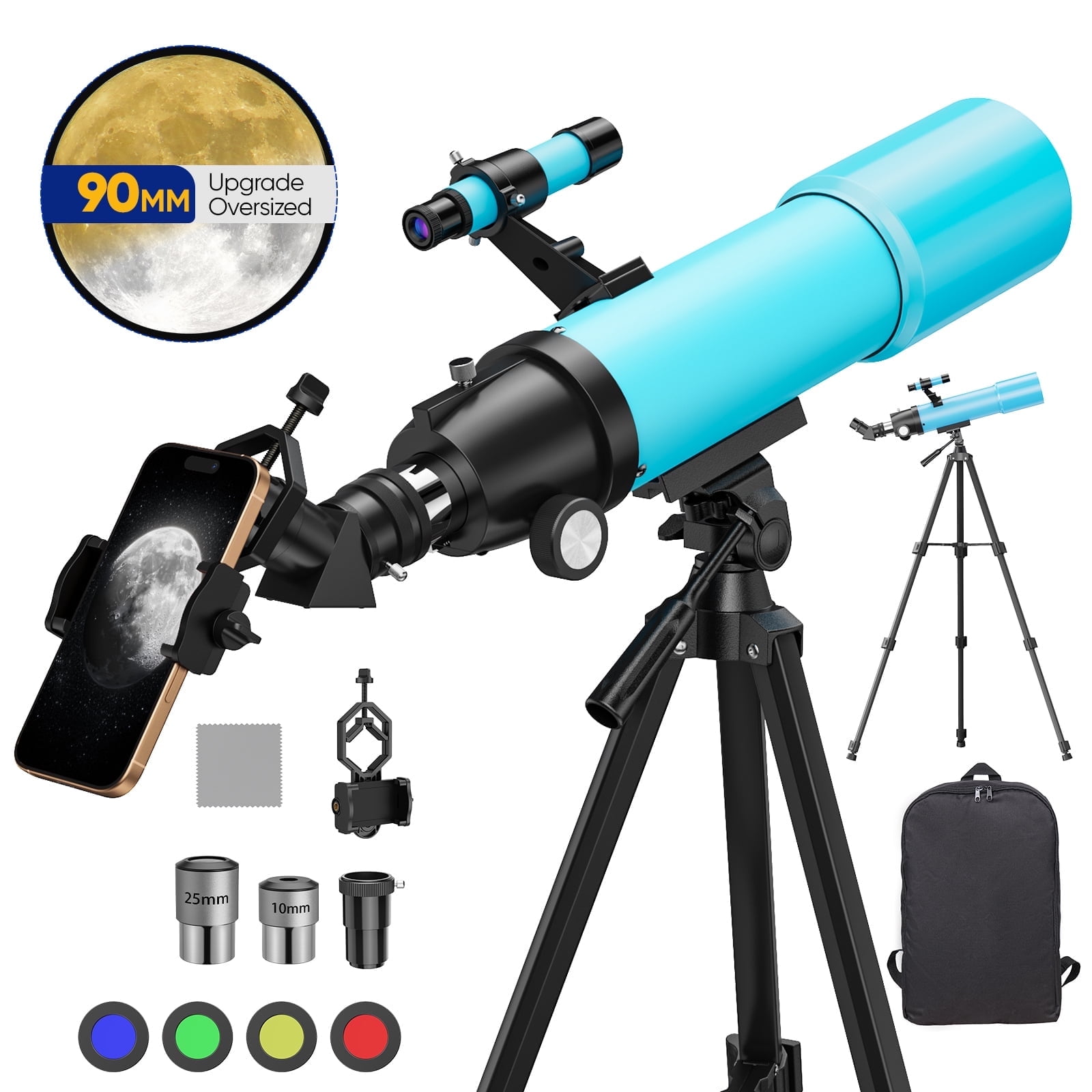 BNISE Telescope for Adults & Beginner Astronomers - 90mm Large Aperture 500mm FMC Astronomical Refractor Telescope Tripod Phone Adapter, Carrying Bag