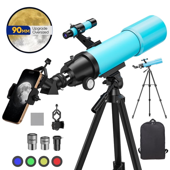 BNISE Telescope for Adults & Beginner Astronomers - 90mm Large Aperture 500mm FMC Astronomical Refractor Telescope Tripod Phone Adapter, Carrying Bag