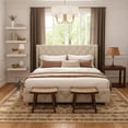 thumbnail image 4 of Queen Linen Wingback Platform Bed - Beige with Gold Nailhead Trim, 4 of 7
