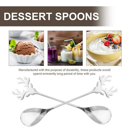 

2pcs Stainless Steel Coffee Spoons Elk-shaped Stirring Spoons Christmas Spoons