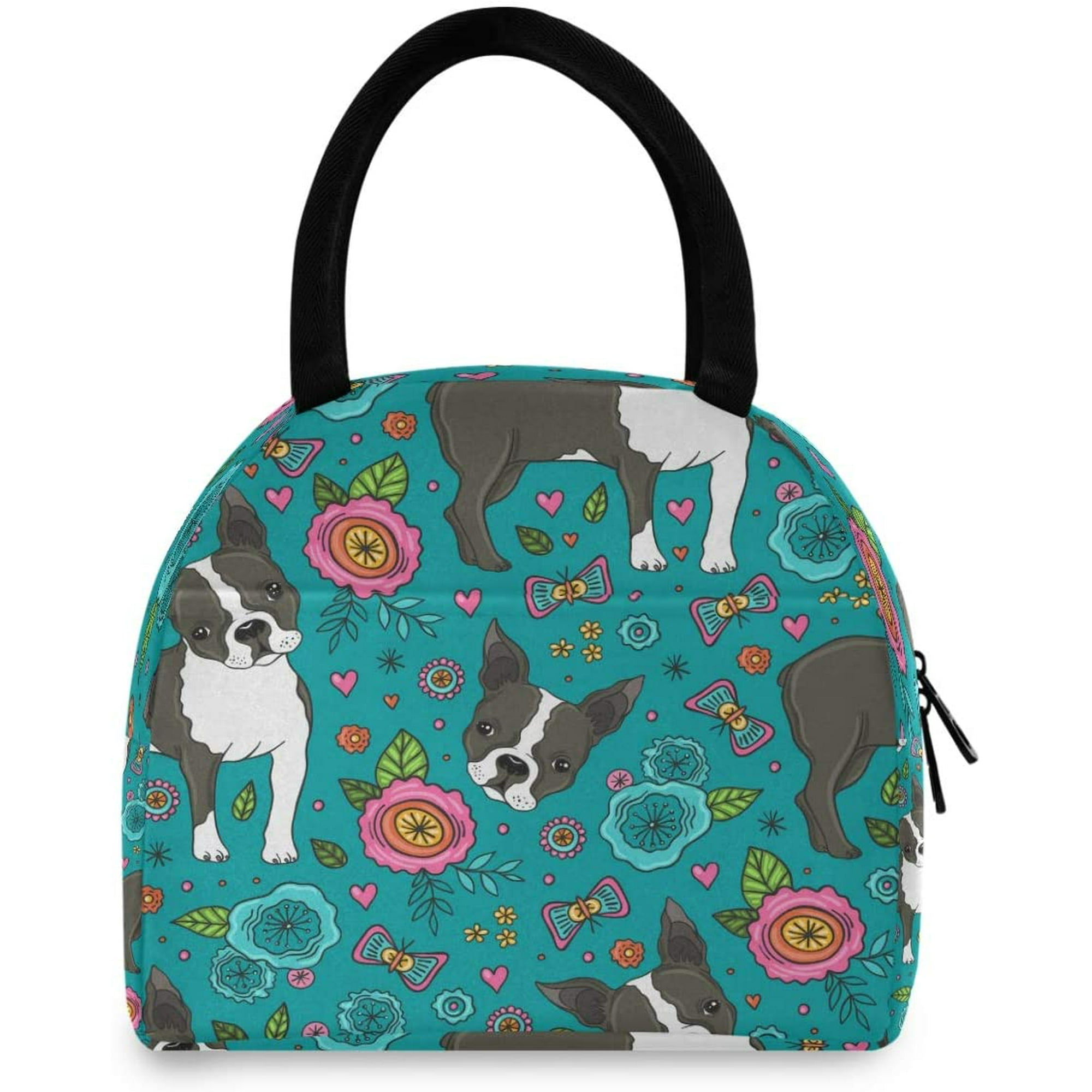 Boston Terrier Dog Lunch Bag Insulated Lunch Box Beautiful Flowers Puppy Lunch Tote Bags Reusable Thermal Cooler Bag Handbags Meal Prep Snacks